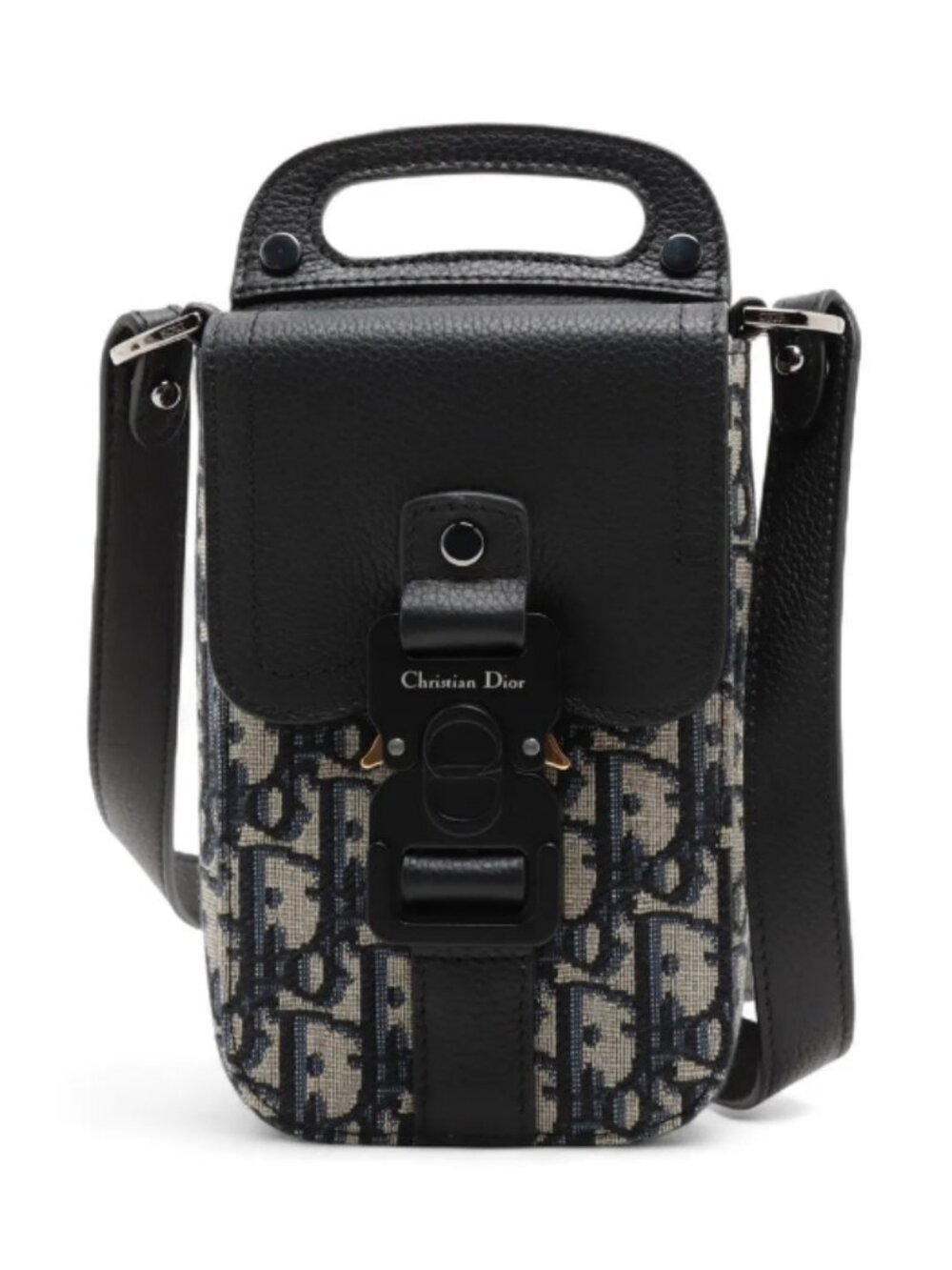 Dior Oblique Saddle Vertical Pouch Bag Navy Blue x Black